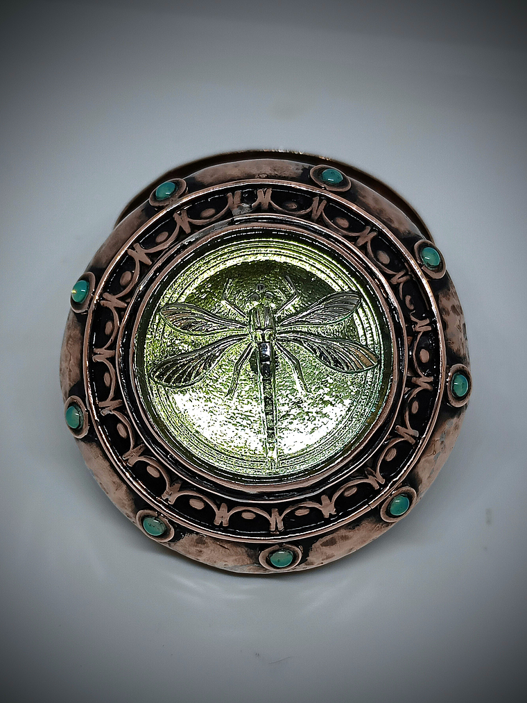 Hand hammered and formed Copper Uranium glass box 10