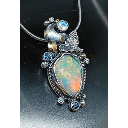 Opal, sapphire, moonstone and Luna moth necklace 