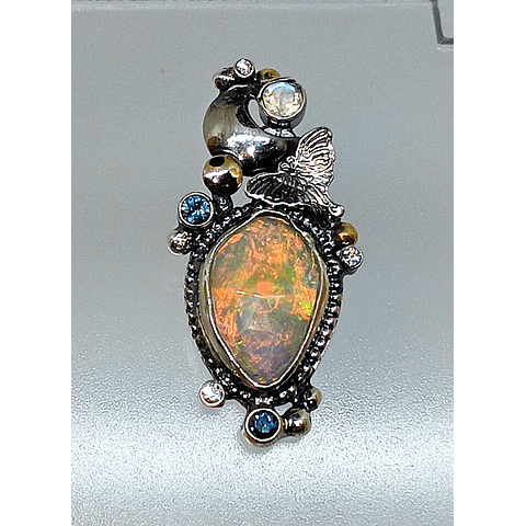 Opal, sapphire, moonstone and Luna moth necklace 