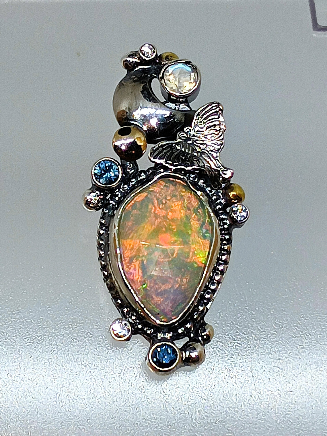 Opal, sapphire, moonstone and Luna moth necklace  2