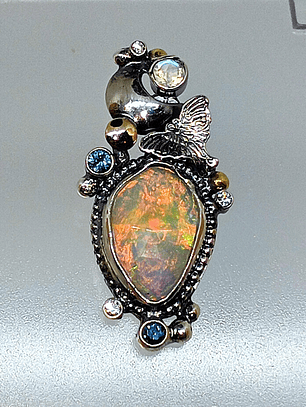 Opal, sapphire, moonstone and Luna moth necklace 