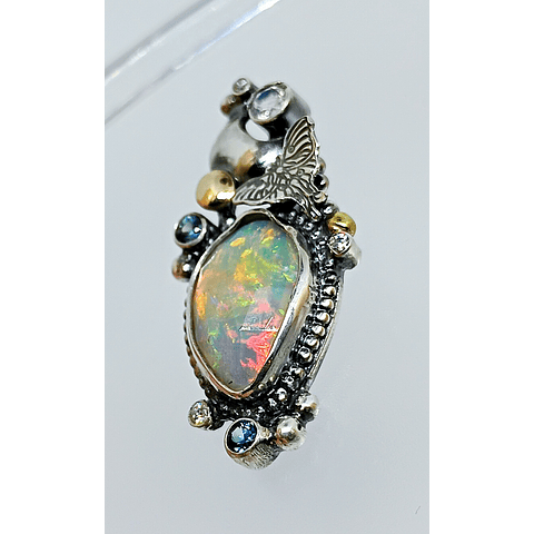 Opal, sapphire, moonstone and Luna moth necklace 