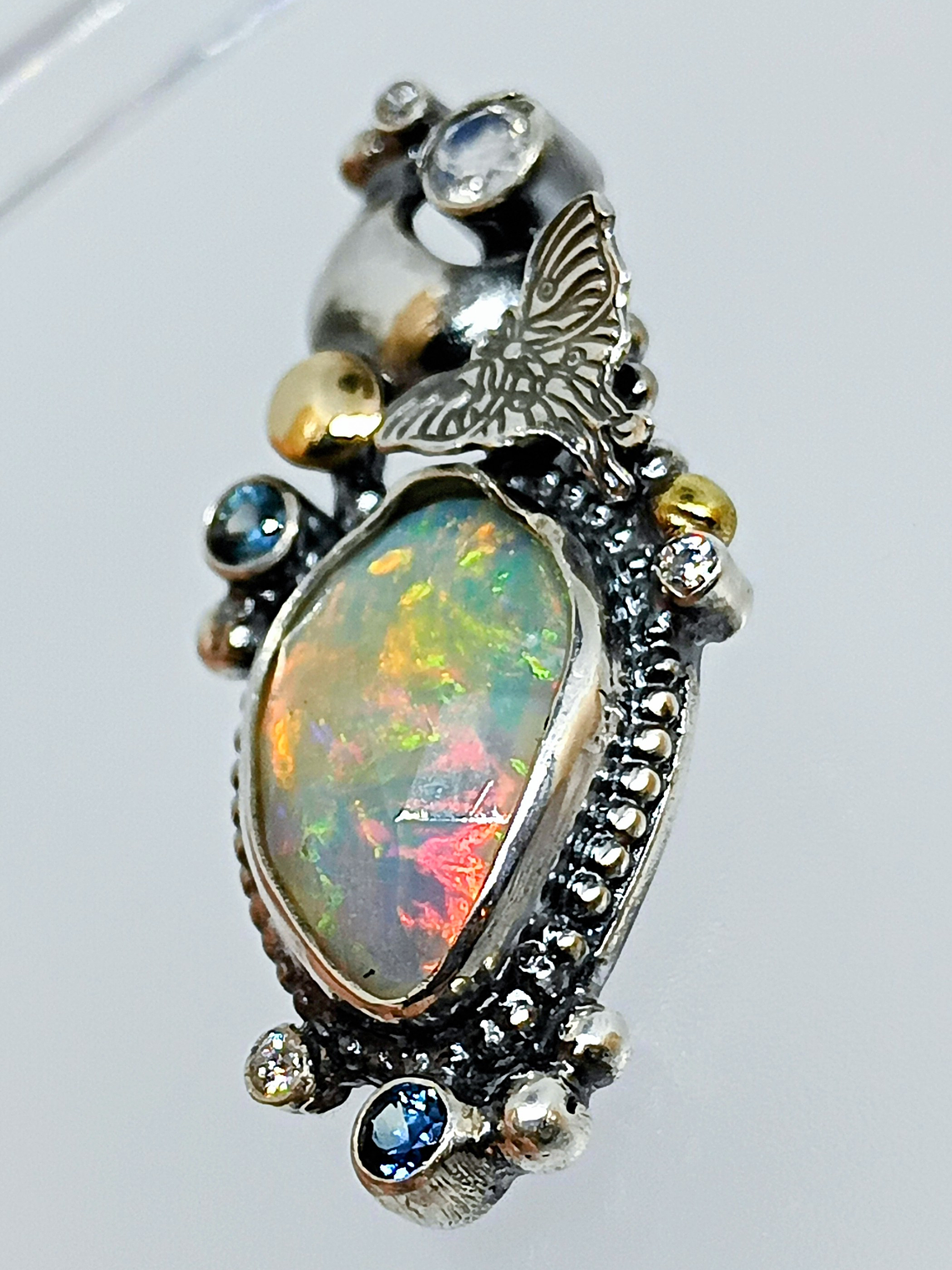 Opal, sapphire, moonstone and Luna moth necklace  3