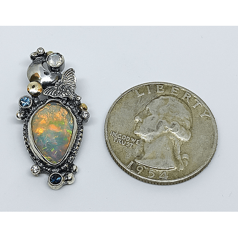 Opal, sapphire, moonstone and Luna moth necklace 