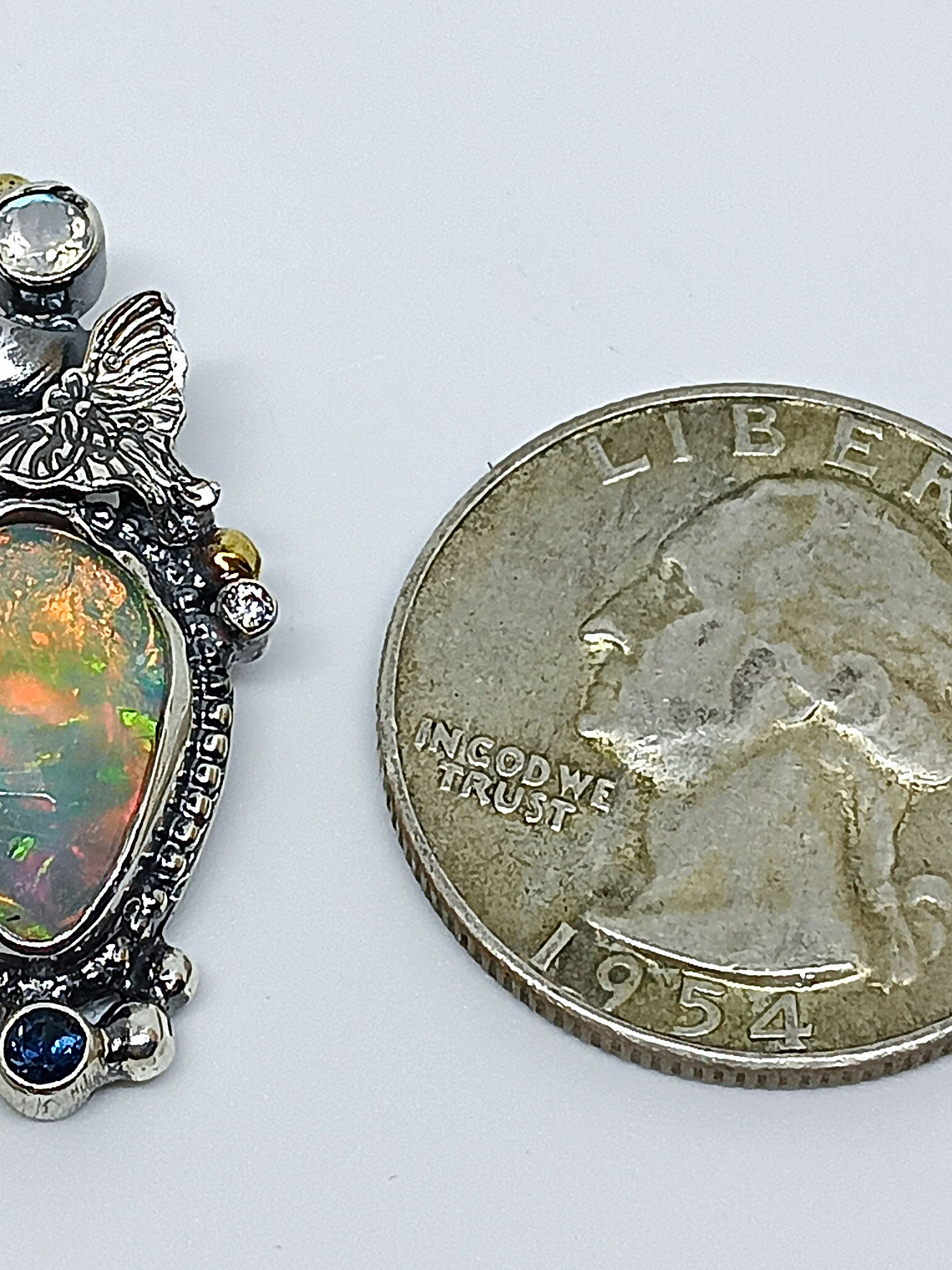 Opal, sapphire, moonstone and Luna moth necklace  4