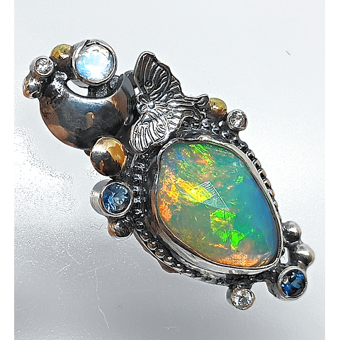 Opal, sapphire, moonstone and Luna moth necklace 