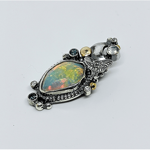 Opal, sapphire, moonstone and Luna moth necklace 
