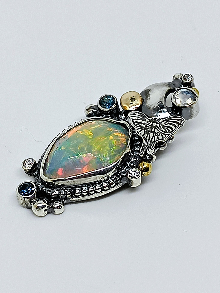Opal, sapphire, moonstone and Luna moth necklace  7