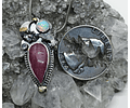 Ruby, opal and tanzanite Luna moth pendant