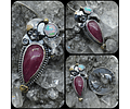 Ruby, opal and tanzanite Luna moth pendant