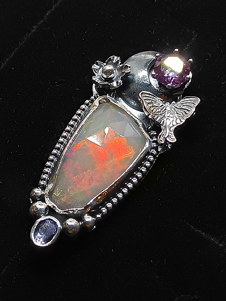 Luna Moth pendant with Opal, Alexandrite and Tanzanite - Sterling 1