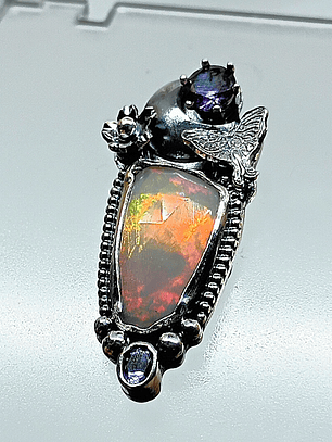 Luna Moth pendant with Opal, Alexandrite and Tanzanite - Sterling