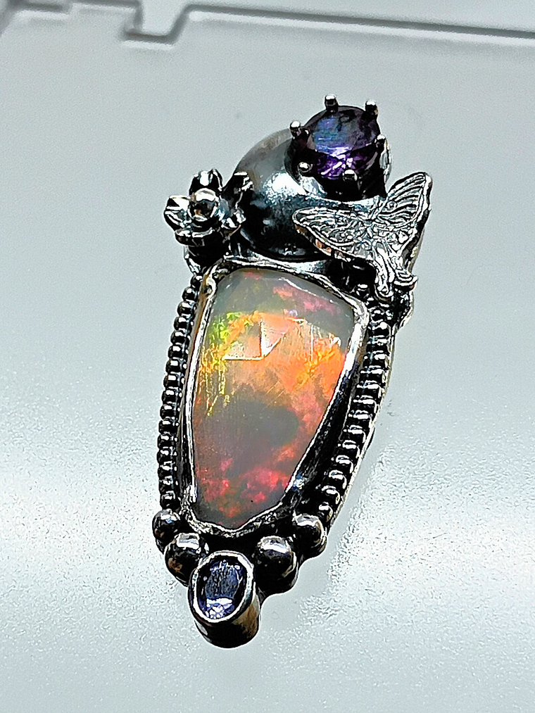 Luna Moth pendant with Opal, Alexandrite and Tanzanite - Sterling 2
