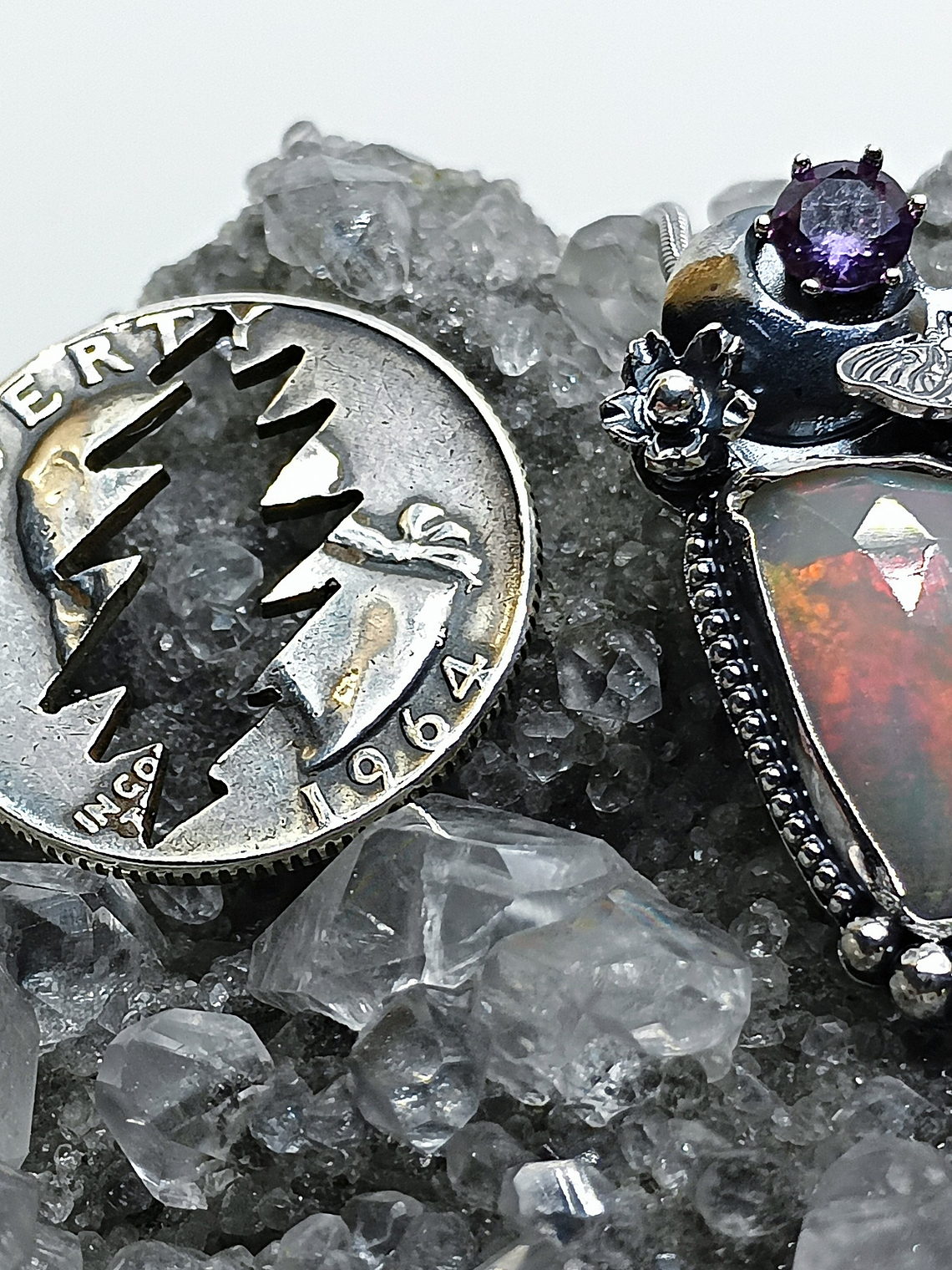 Luna Moth pendant with Opal, Alexandrite and Tanzanite - Sterling 3