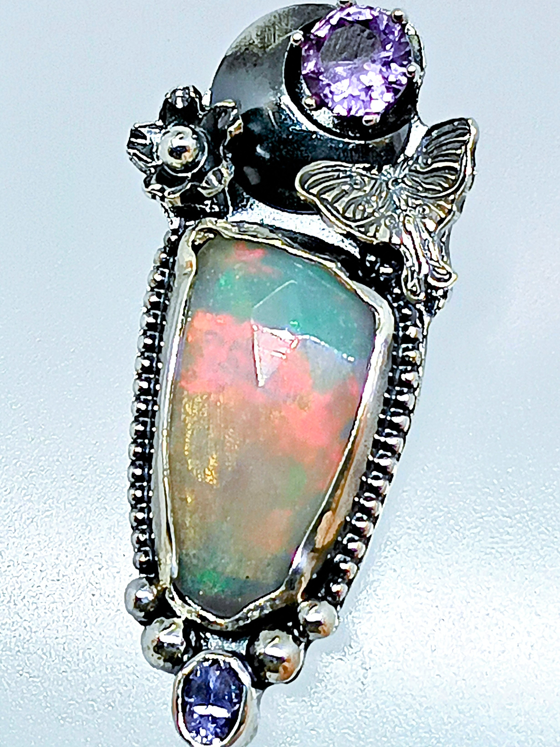 Luna Moth pendant with Opal, Alexandrite and Tanzanite - Sterling 5