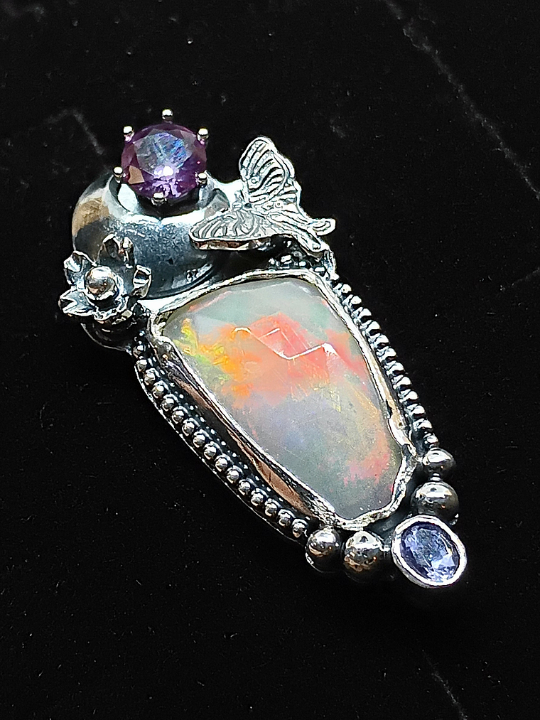 Luna Moth pendant with Opal, Alexandrite and Tanzanite - Sterling 6