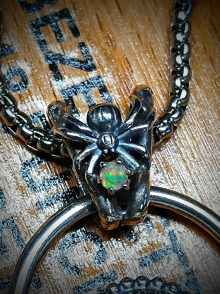 Fabulous, engraved death-heads Hawk moth, moonstone, garnet and opal - Sterling 3