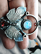 Fabulous, engraved death-heads Hawk moth, moonstone, garnet and opal - Sterling - thumbnail 6