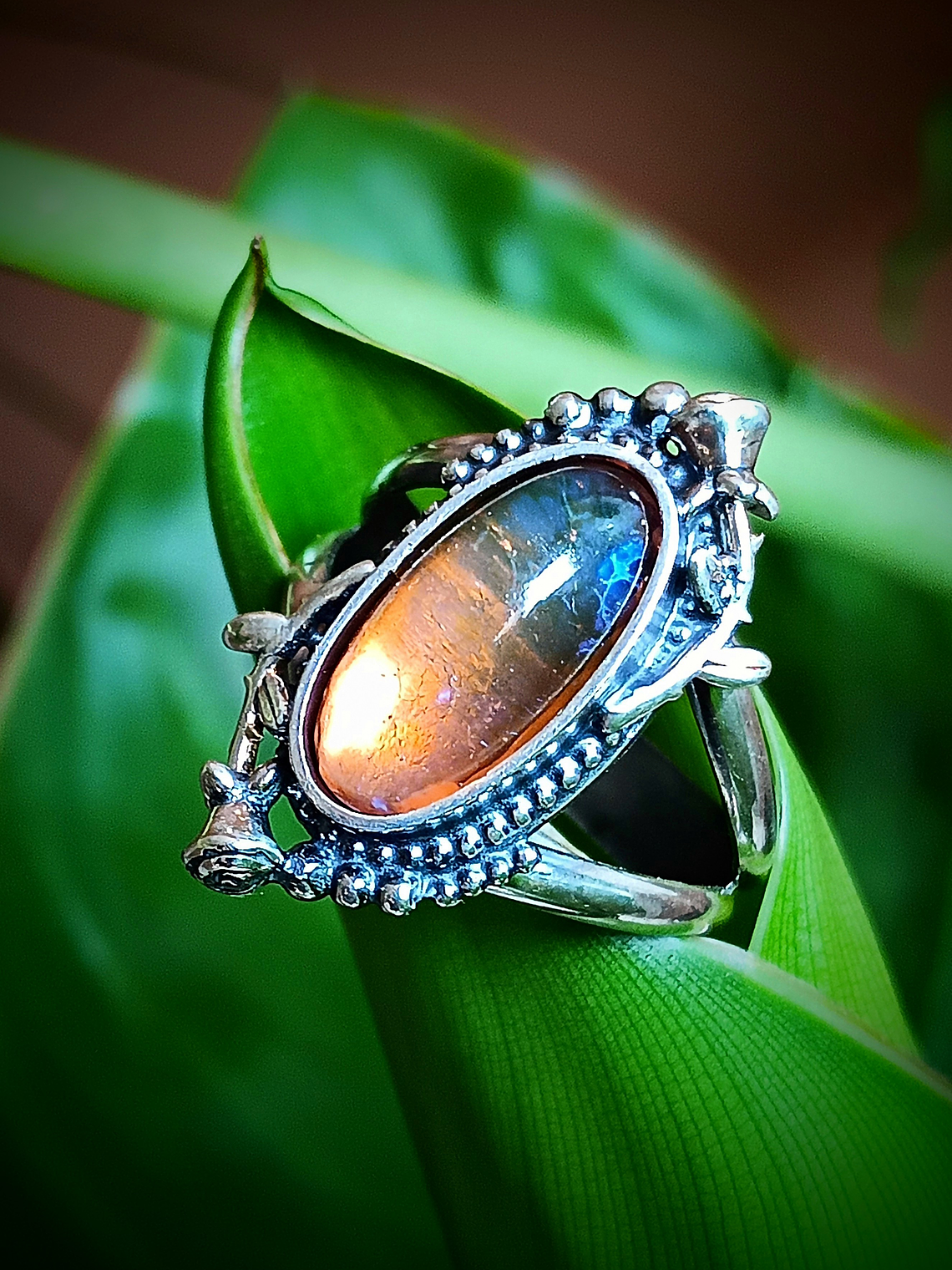 Stunning victorian rose, fire opal ring - Sterling 1
