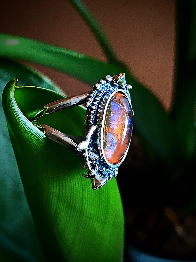 Stunning victorian rose, fire opal ring - Sterling 3