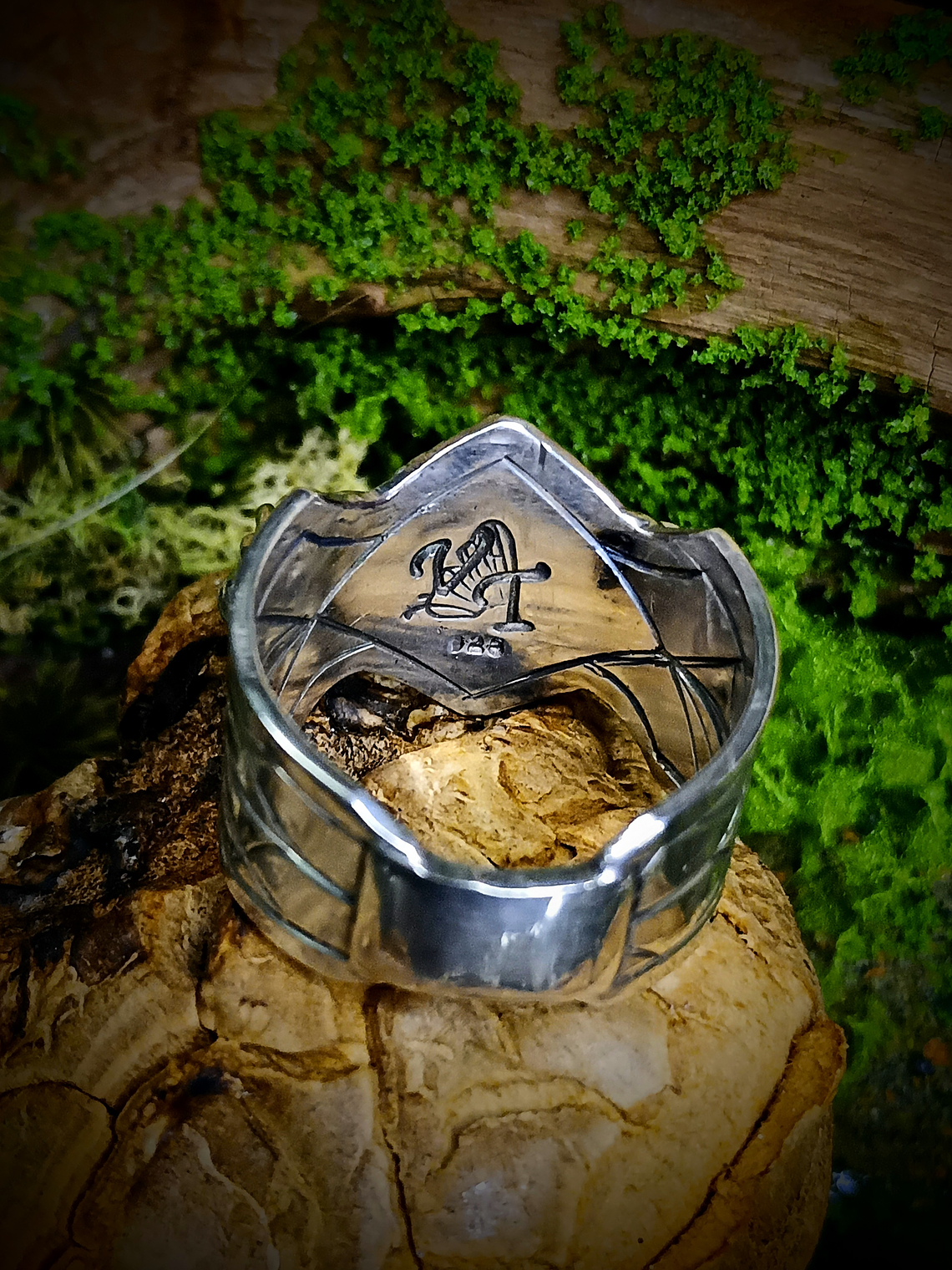 MTO - Hand engraved Ruby slice, engraved spiderweb ring - Sterling 16