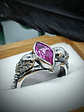 Sz 7.5 - Gothic Skulls, Pink Sapphire ring - Sterling - thumbnail 3