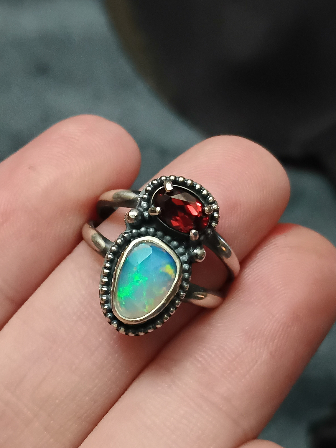 MTO- Opal and garnet ring 4
