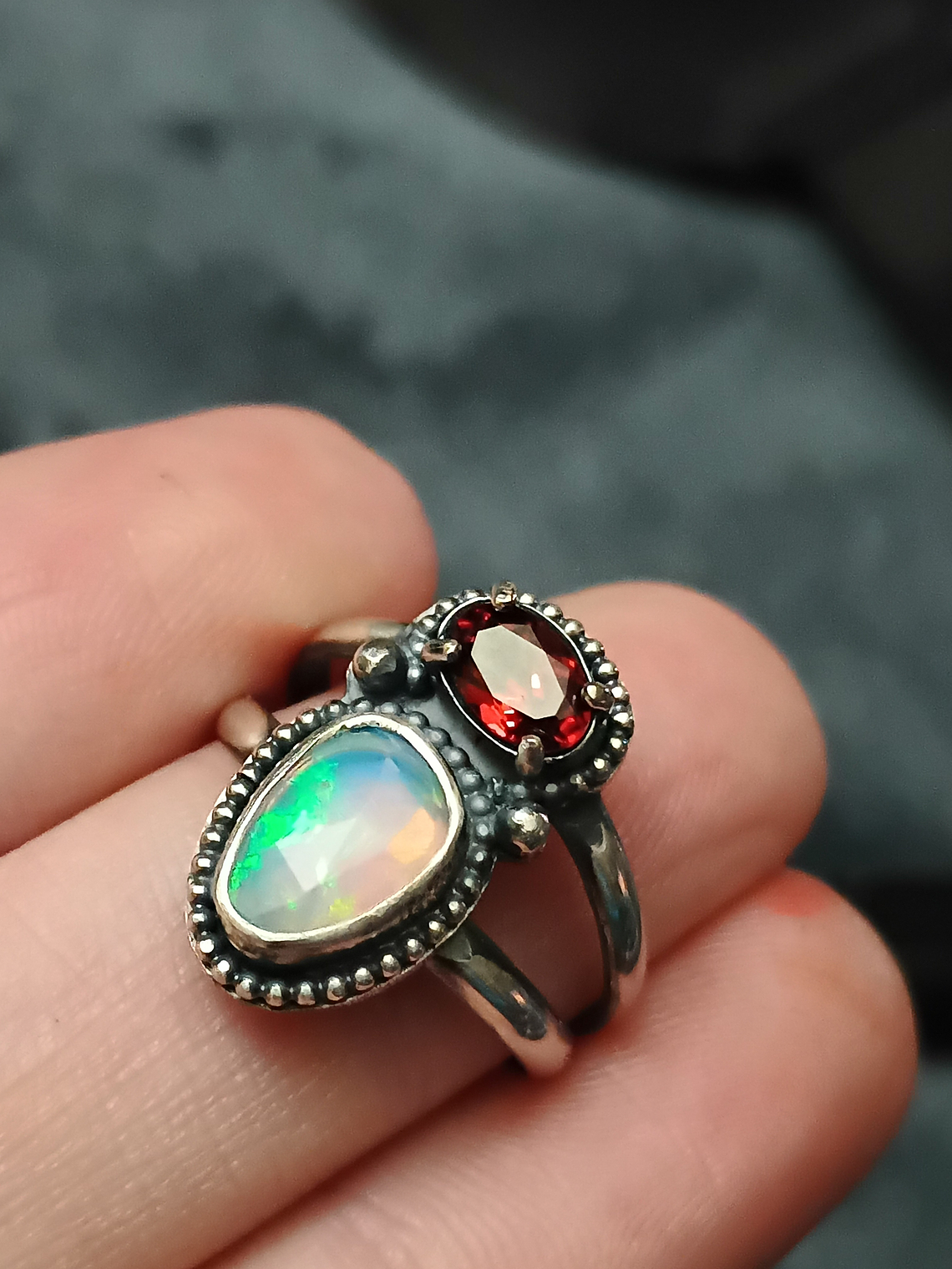 MTO- Opal and garnet ring 5