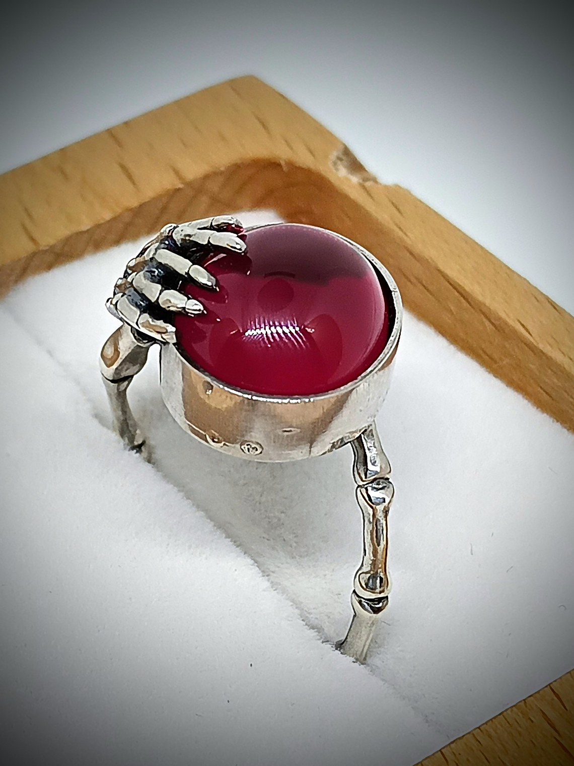 Gothic skeleton hand and ruby ring 4