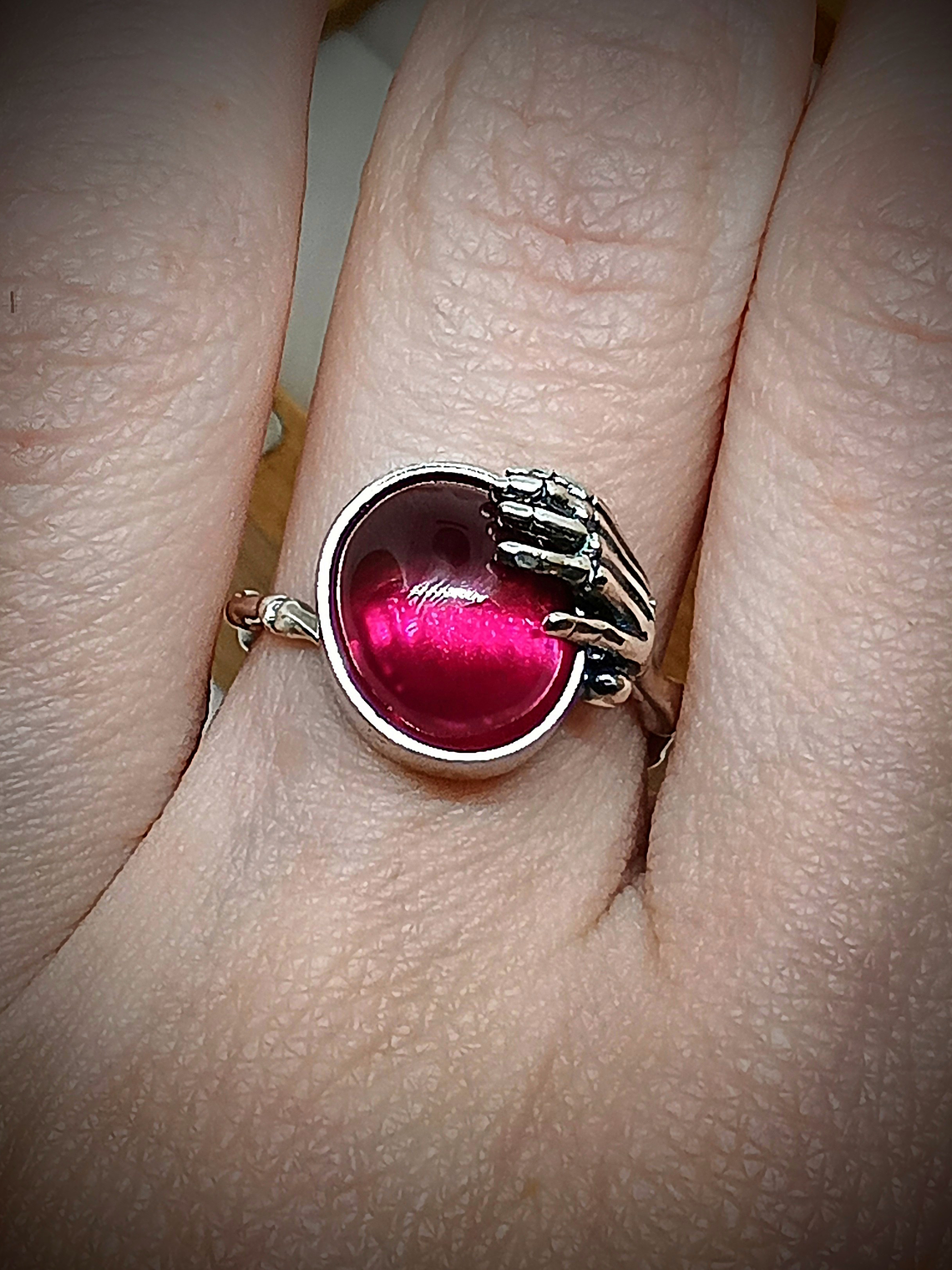 Gothic skeleton hand and ruby ring 5