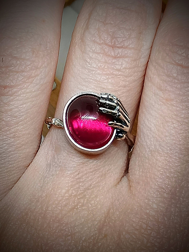 Gothic skeleton hand and ruby ring 5