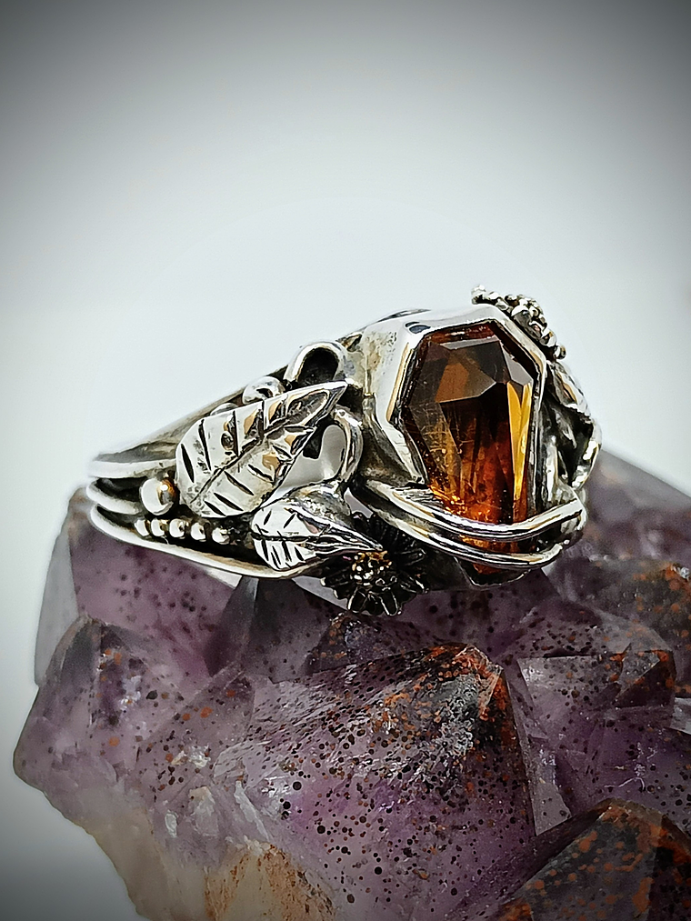 Coffin cut garnet ring 10