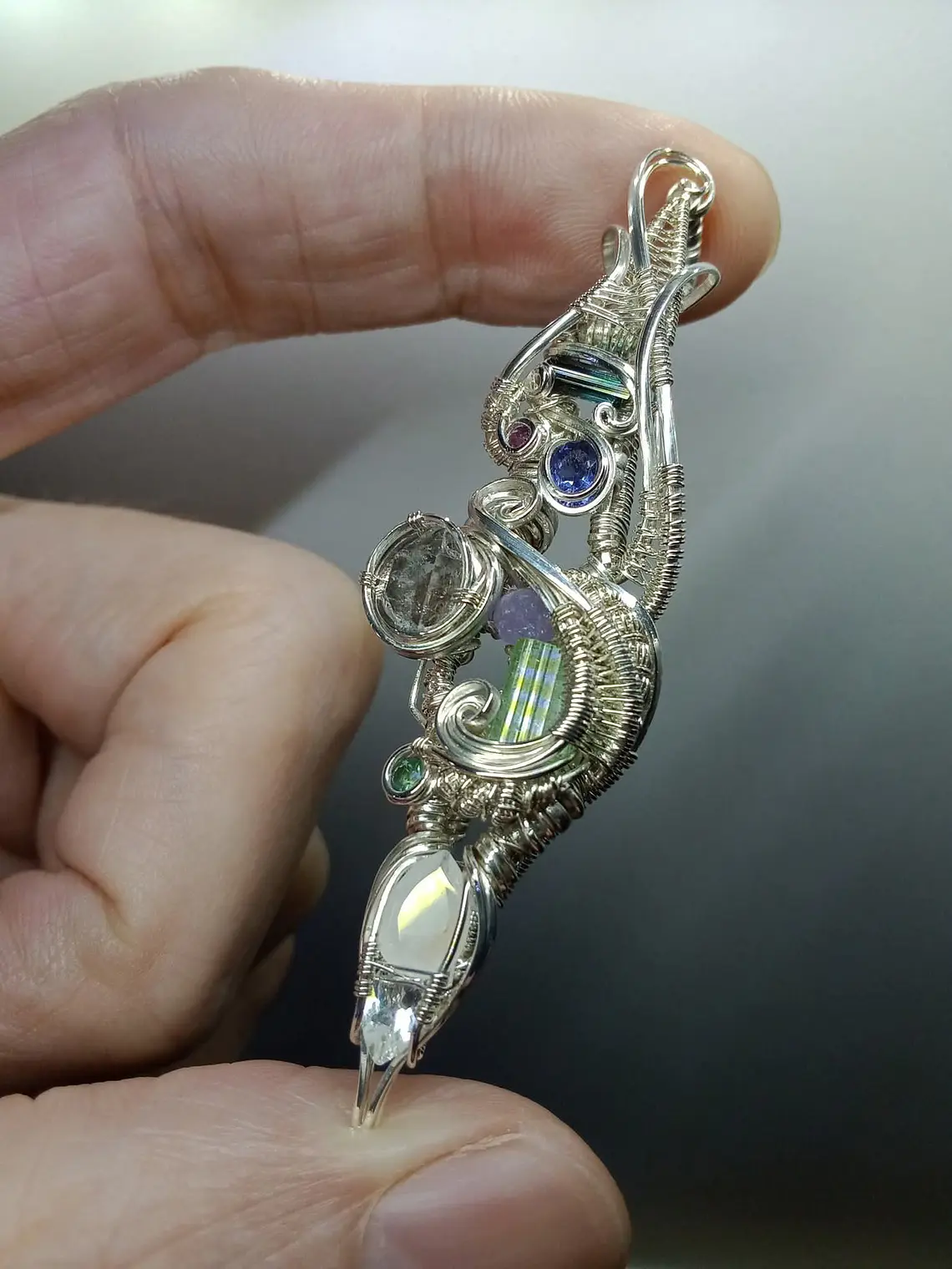 Amazing and flowey loaded gemstone wire wrapped pendant by Dylan P. 1