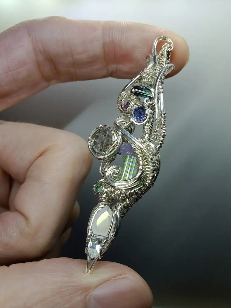 Amazing and flowey loaded gemstone wire wrapped pendant by Dylan P. 1