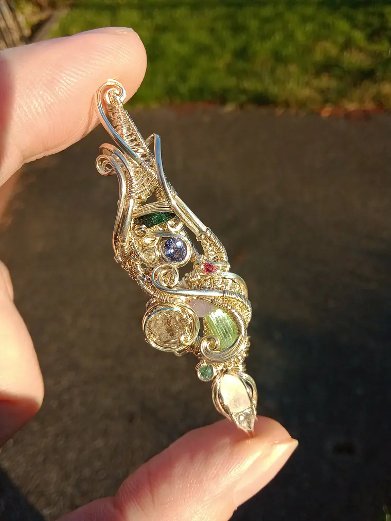 Amazing and flowey loaded gemstone wire wrapped pendant by Dylan P. 2