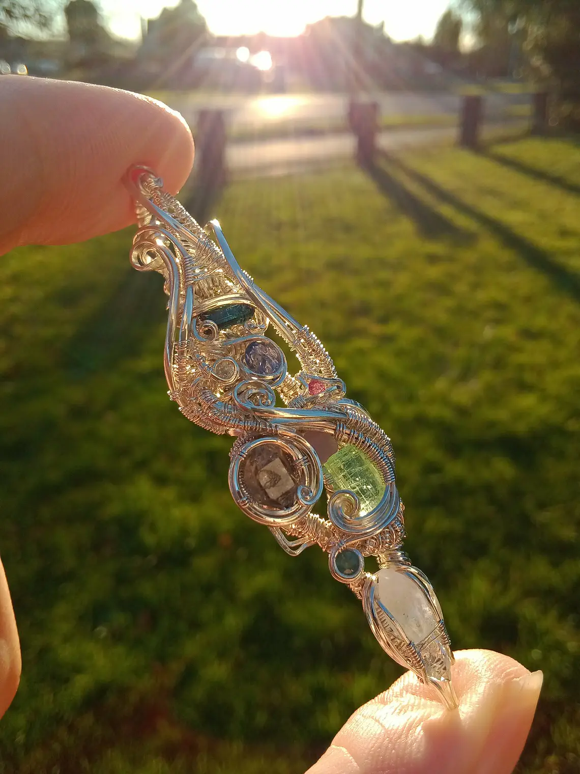 Amazing and flowey loaded gemstone wire wrapped pendant by Dylan P. 3