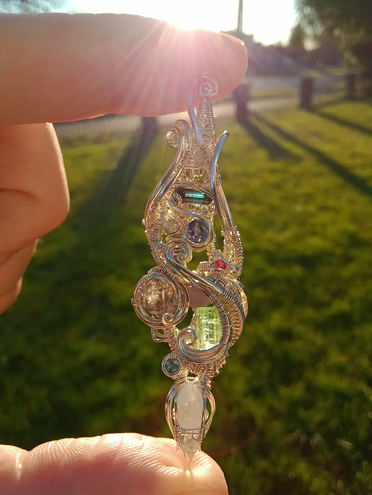 Amazing and flowey loaded gemstone wire wrapped pendant by Dylan P. 4