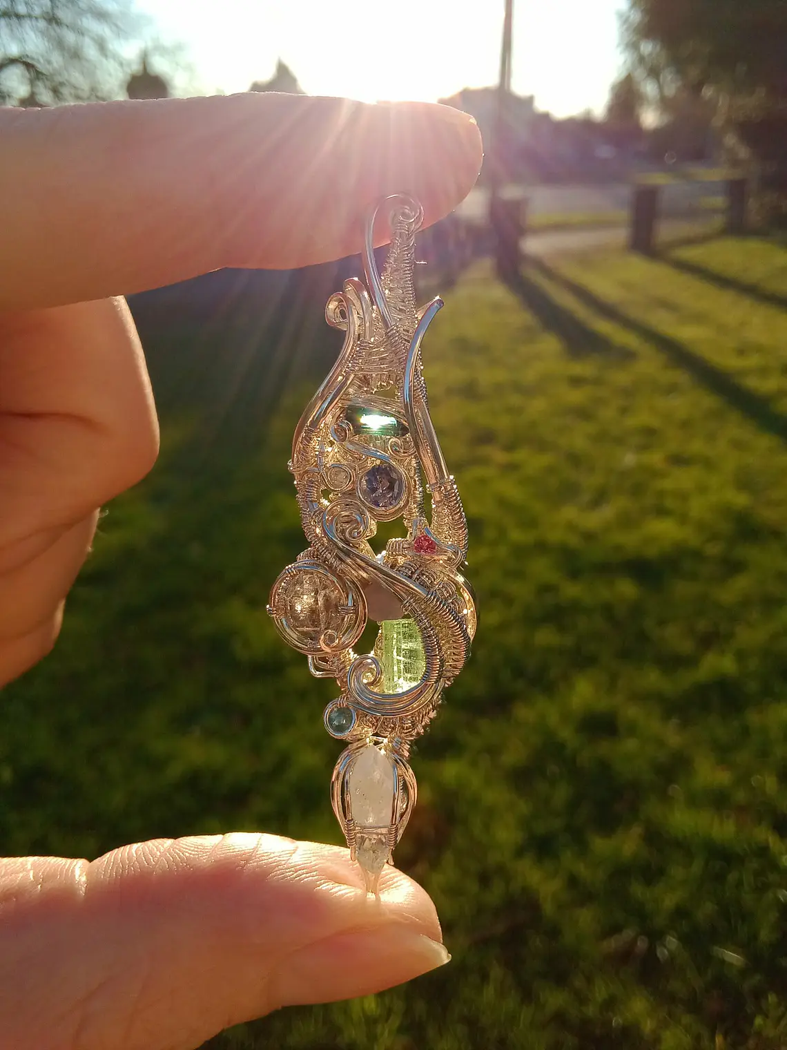 Amazing and flowey loaded gemstone wire wrapped pendant by Dylan P. 5