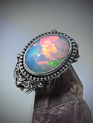 Gothic Opal and bat ring sz 8, Sterling
