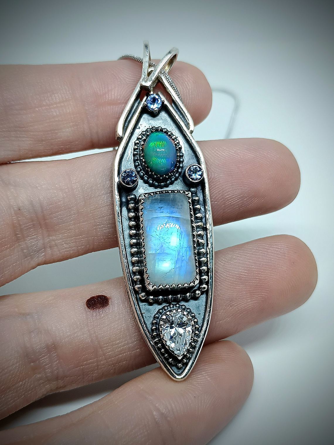 RTS - Moonstone and Opal, unisex talisman pendant - Sterling - Ooak 2