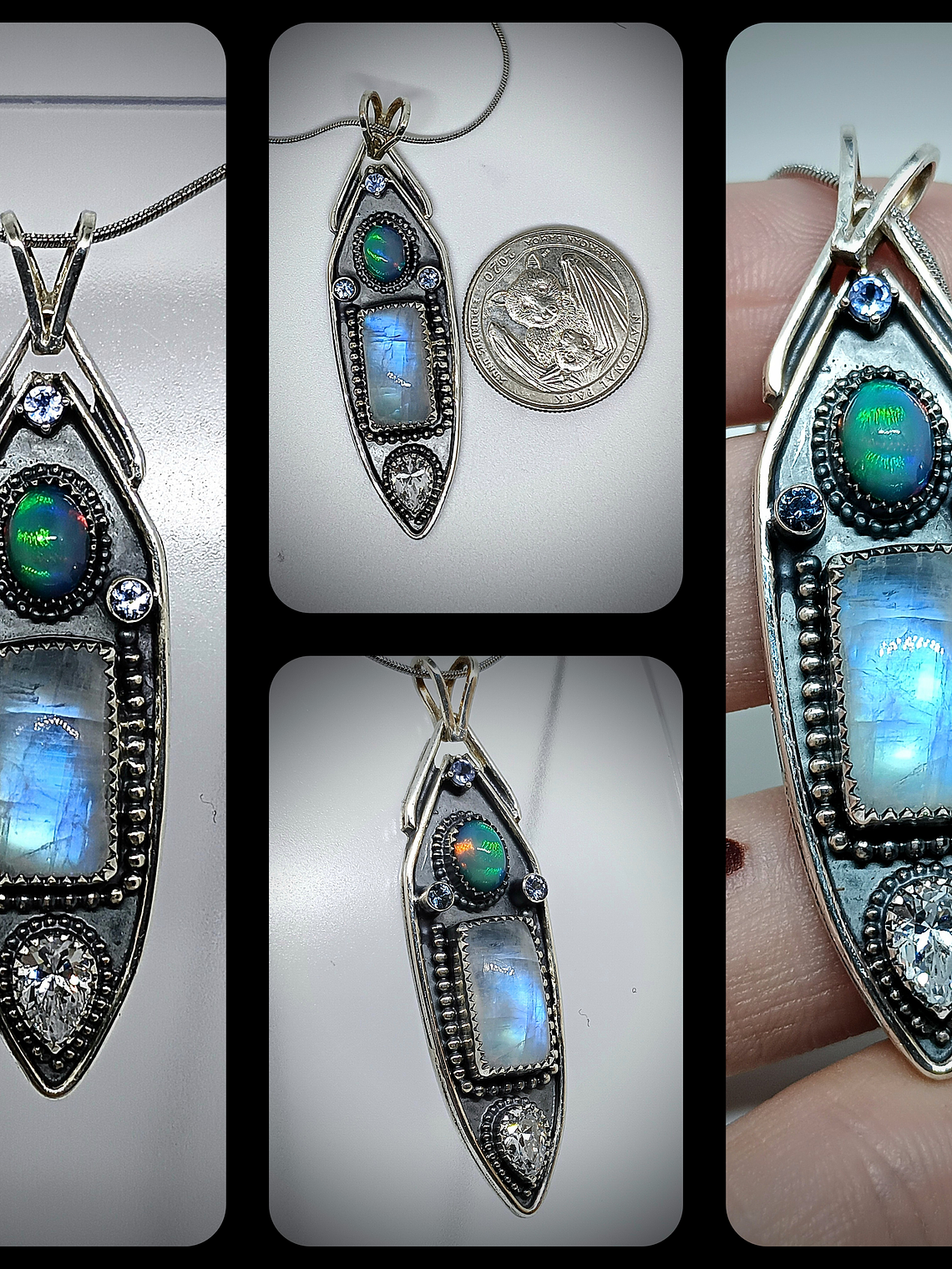 RTS - Moonstone and Opal, unisex talisman pendant - Sterling - Ooak 1