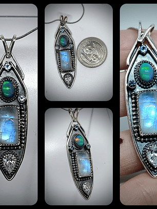 RTS - Moonstone and Opal, unisex talisman pendant - Sterling - Ooak