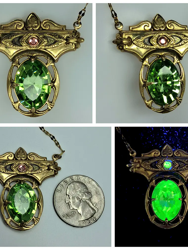 Vintage inspired Pink and Green Uranium glass necklace #Bn003 1