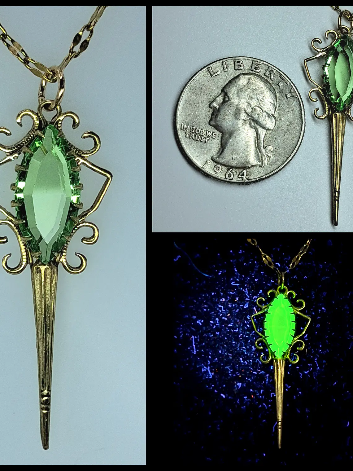 Art Deco style, Gold-plated Uranium glass pendant  #Bp004 1