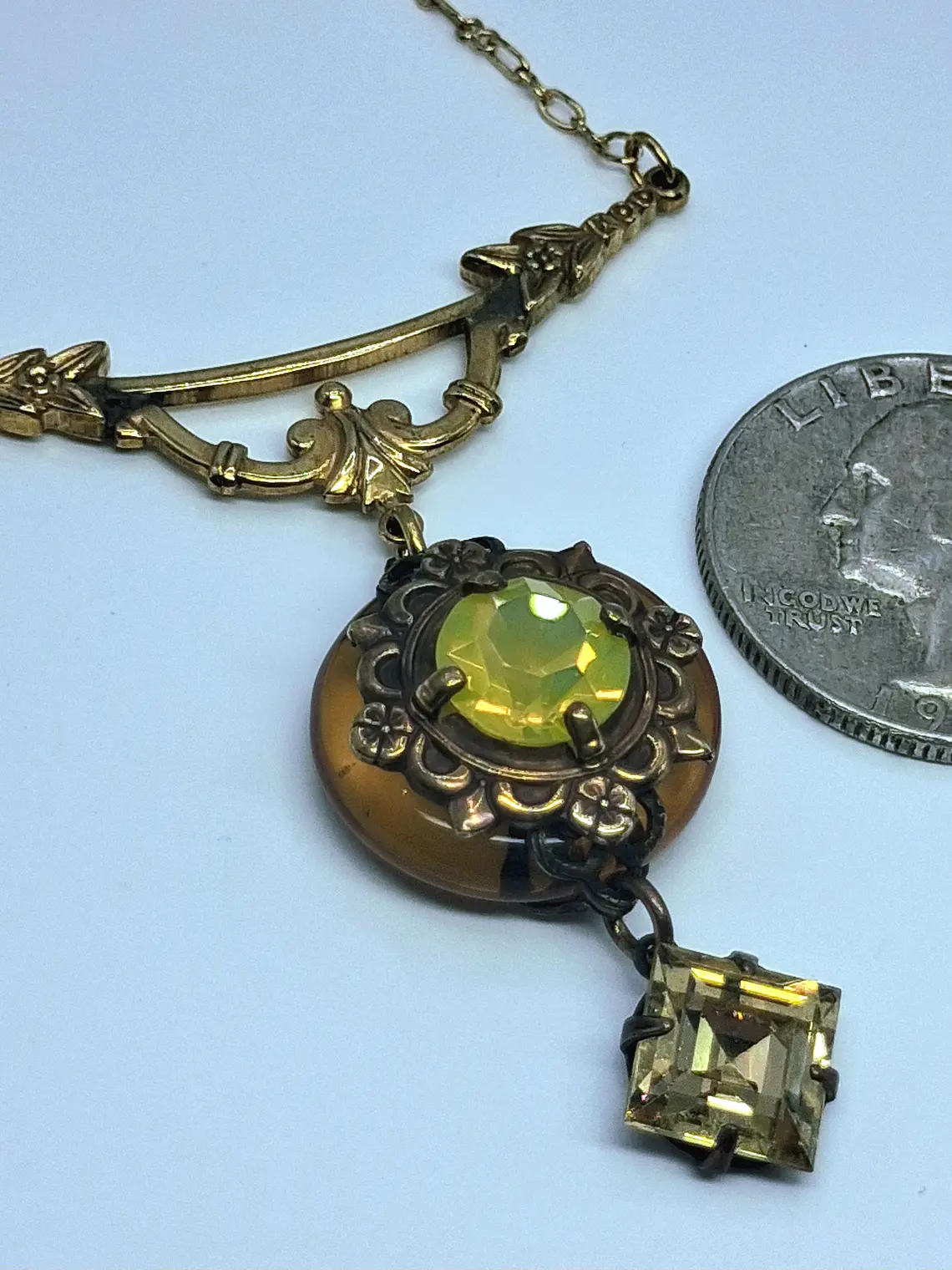 Victorian style, gold-plated Uranium glass Necklace #BN005 5