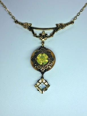 Victorian style, gold-plated Uranium glass Necklace #BN005