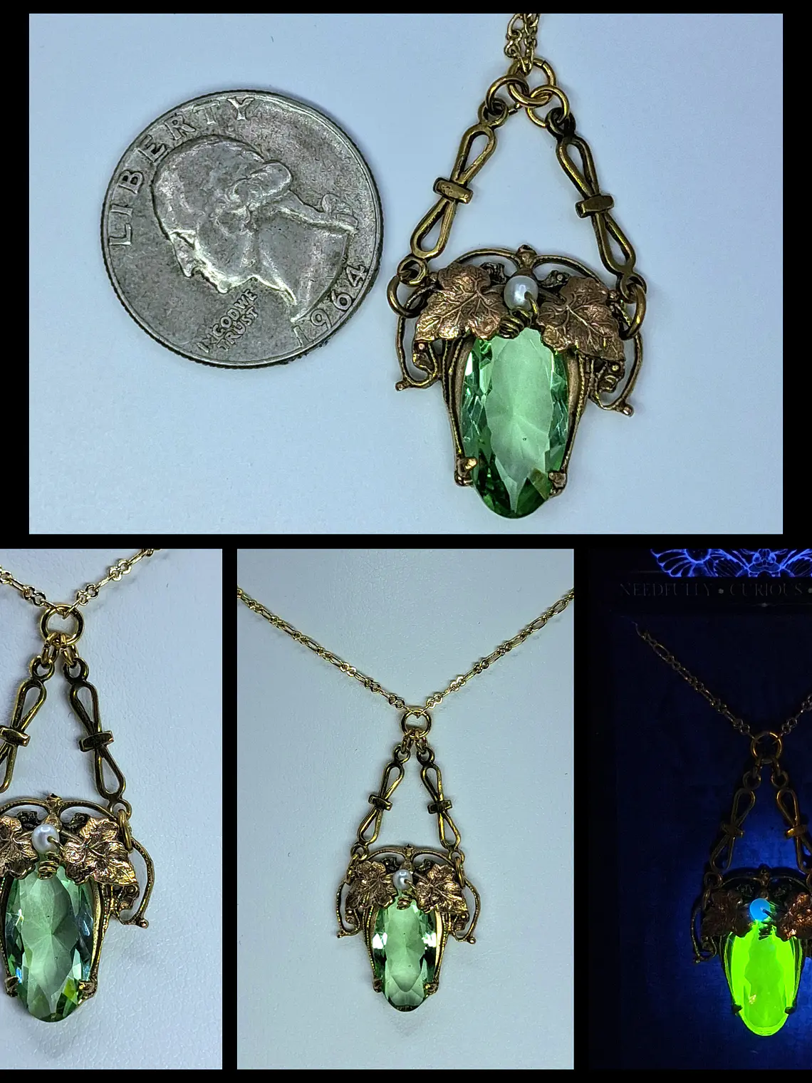 Art Deco inspired, vintage Uranium glass necklace #BN006 1