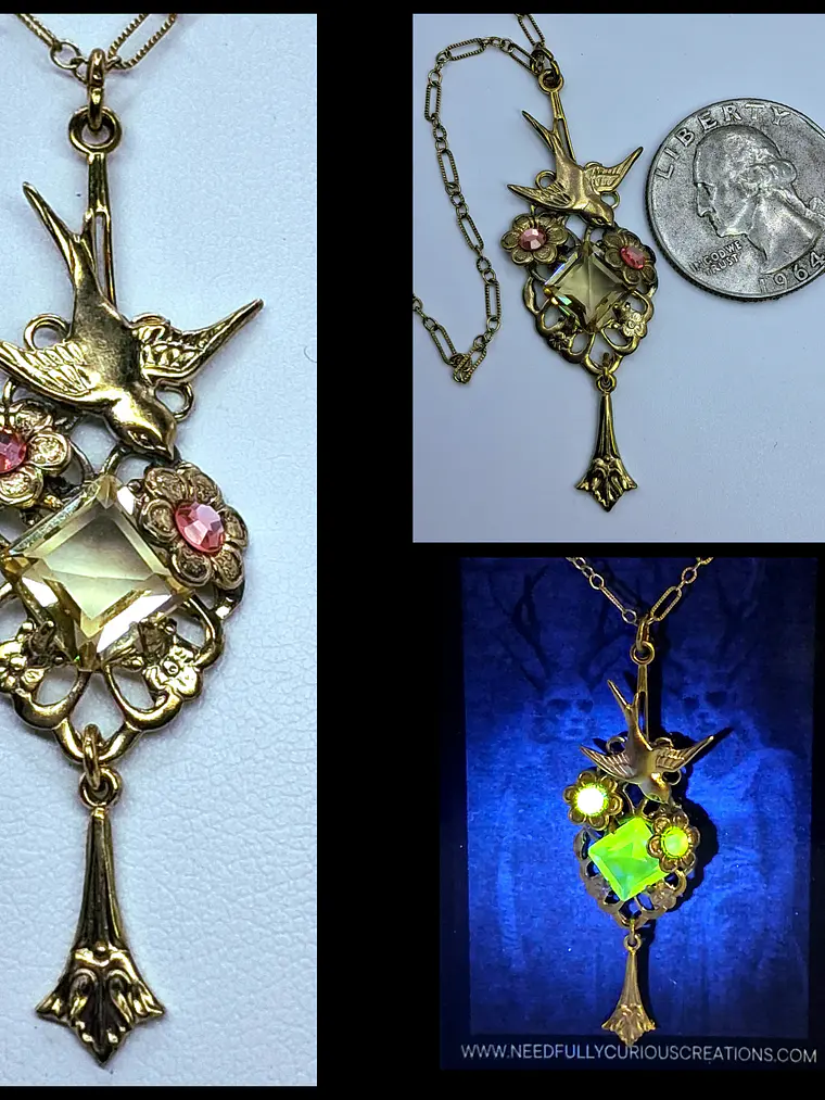 Whimsical gold plated Uranium glass pendant #Bp007 1