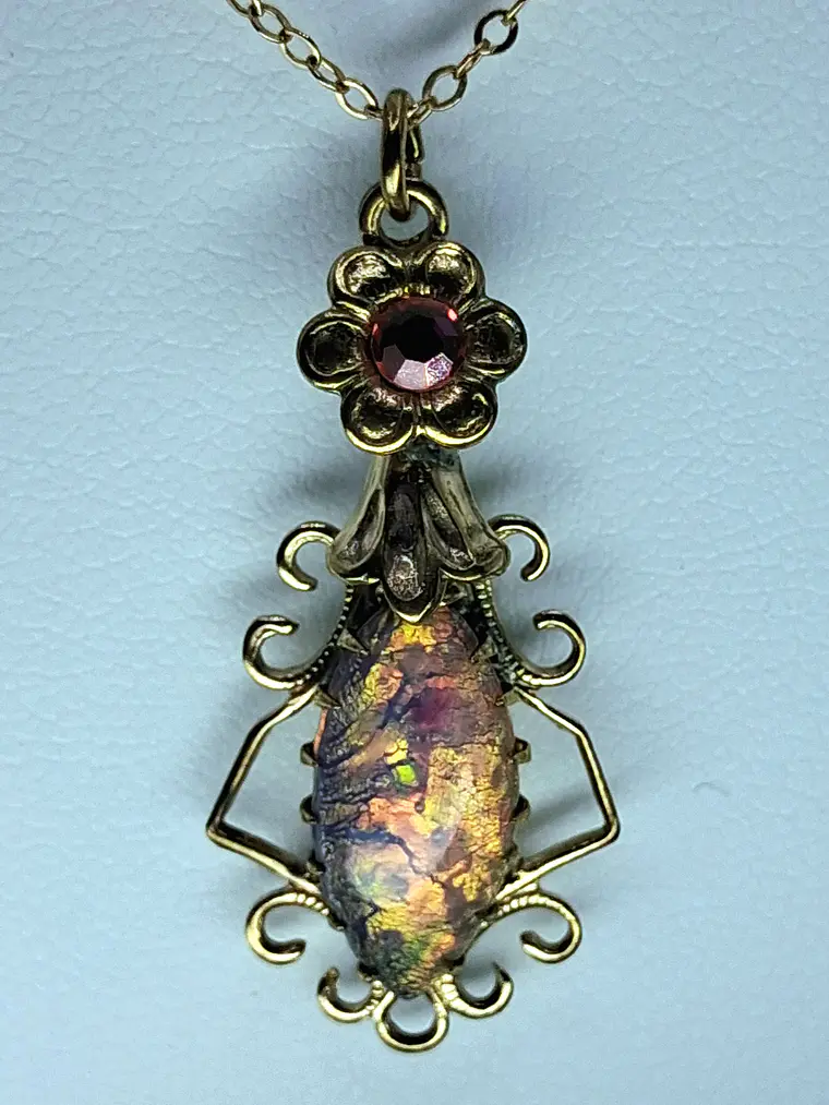Sweet, Czech glass fire opal and Uranium glass pendant #Bp008 2