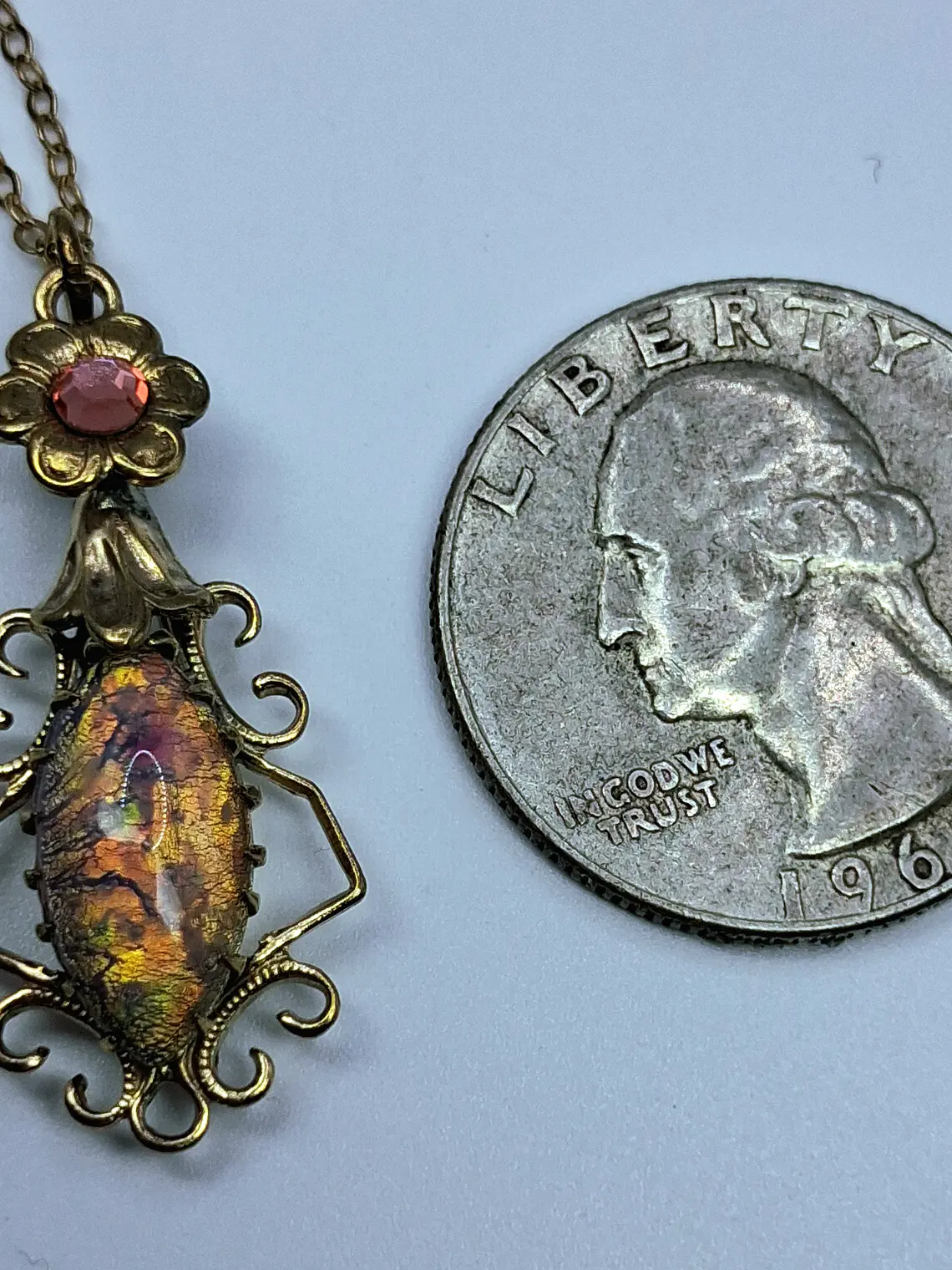 Sweet, Czech glass fire opal and Uranium glass pendant #Bp008 4